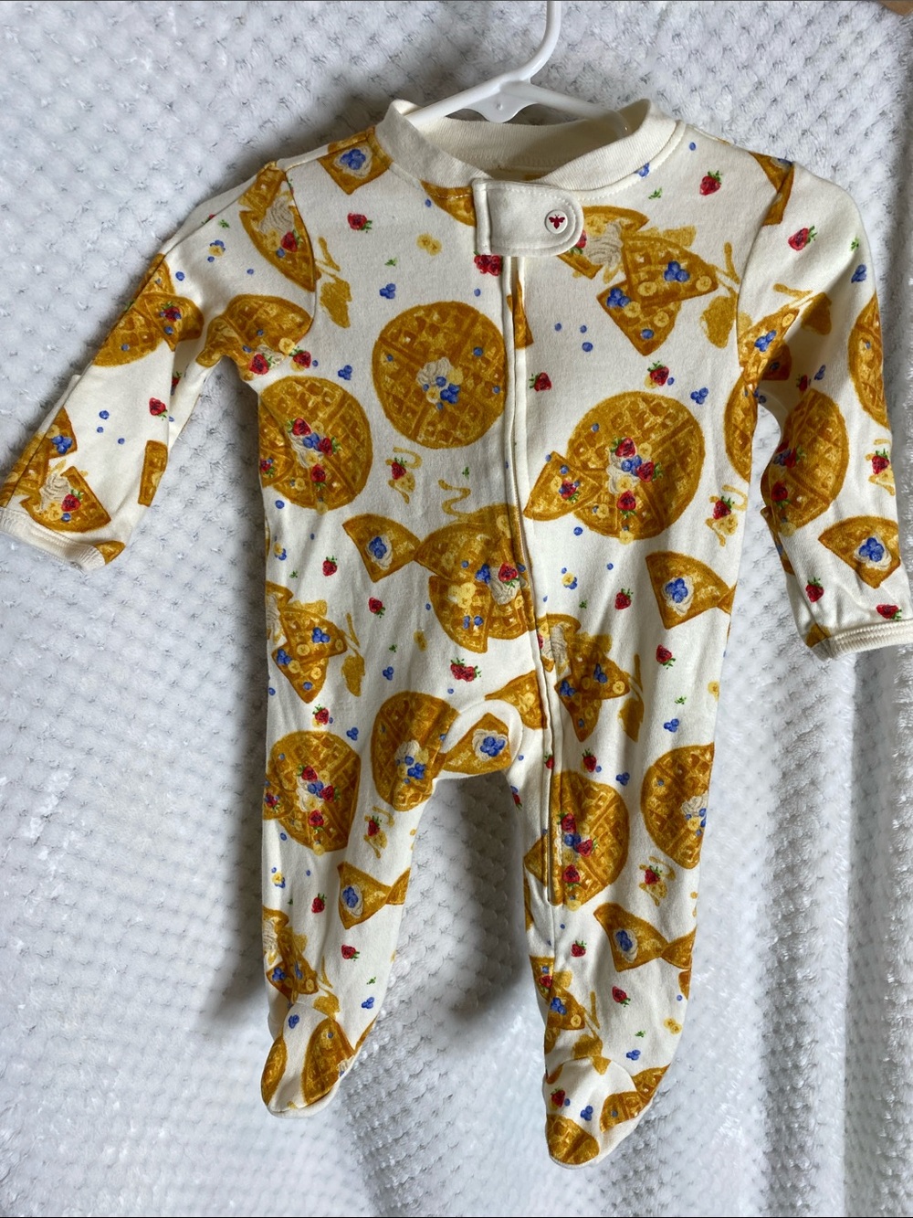 Burt's Bees Baby Cream Waffle Breakfast Print Footed One-Piece